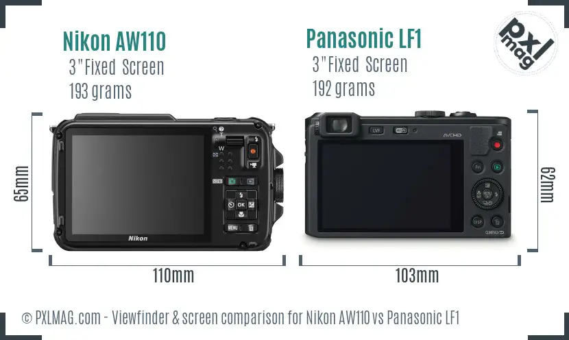 Nikon AW110 vs Panasonic LF1 Screen and Viewfinder comparison
