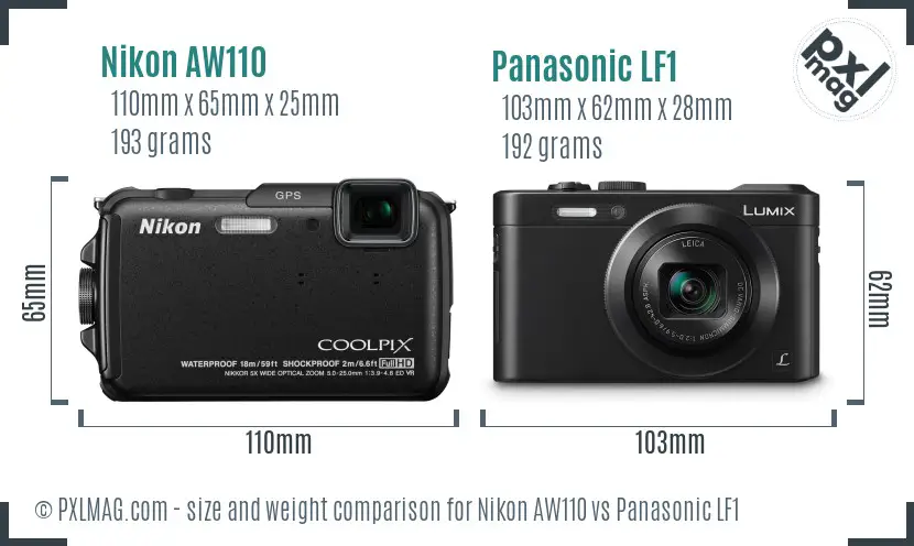 Nikon AW110 vs Panasonic LF1 size comparison