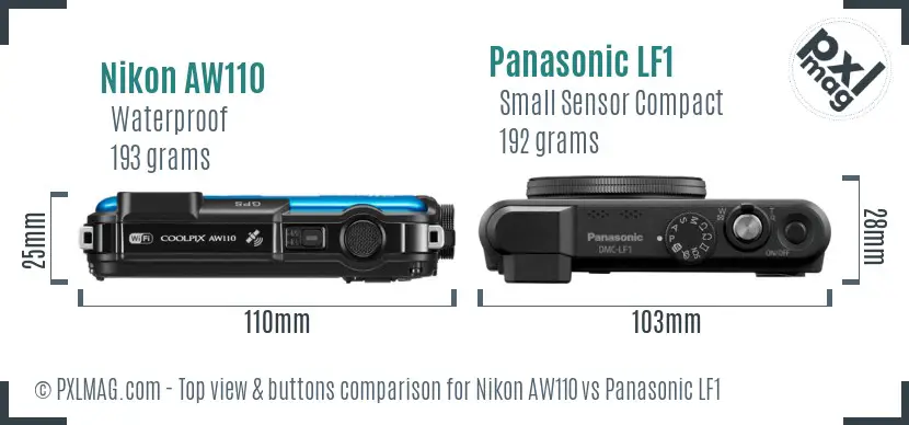 Nikon AW110 vs Panasonic LF1 top view buttons comparison