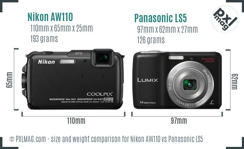 Nikon AW110 vs Panasonic LS5 size comparison