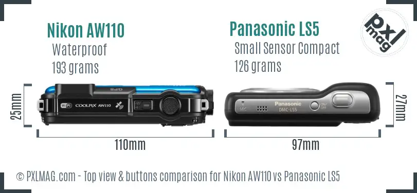 Nikon AW110 vs Panasonic LS5 top view buttons comparison