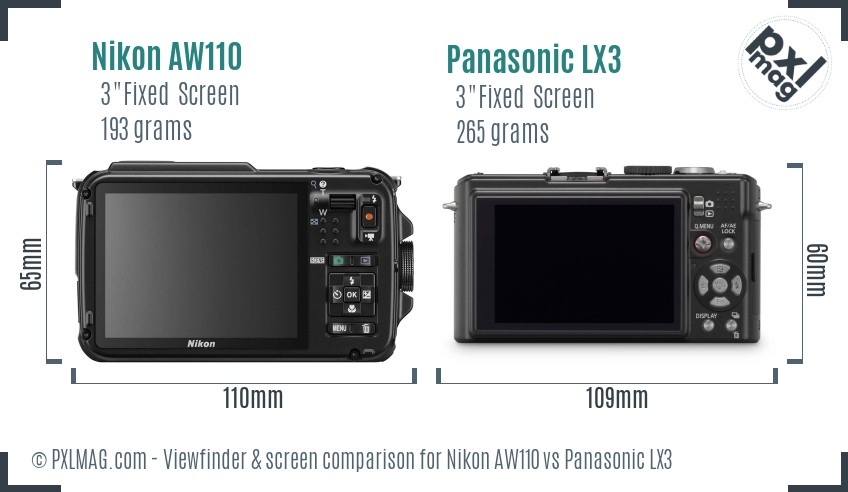 Nikon AW110 vs Panasonic LX3 Screen and Viewfinder comparison
