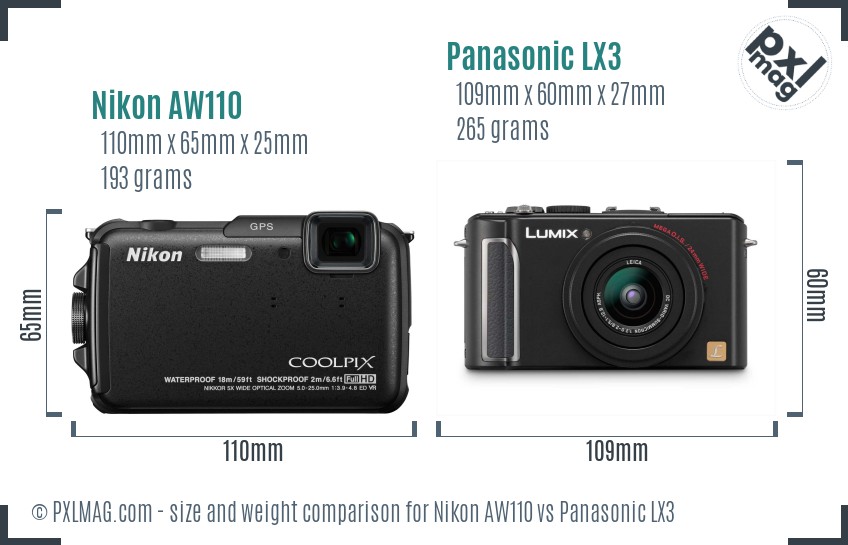 Nikon AW110 vs Panasonic LX3 size comparison Nikon AW110 vs Panasonic LX3 size comparison