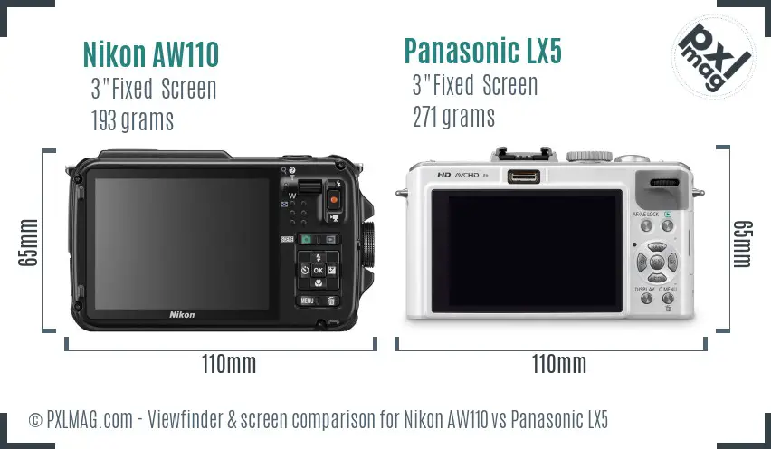 Nikon AW110 vs Panasonic LX5 Screen and Viewfinder comparison
