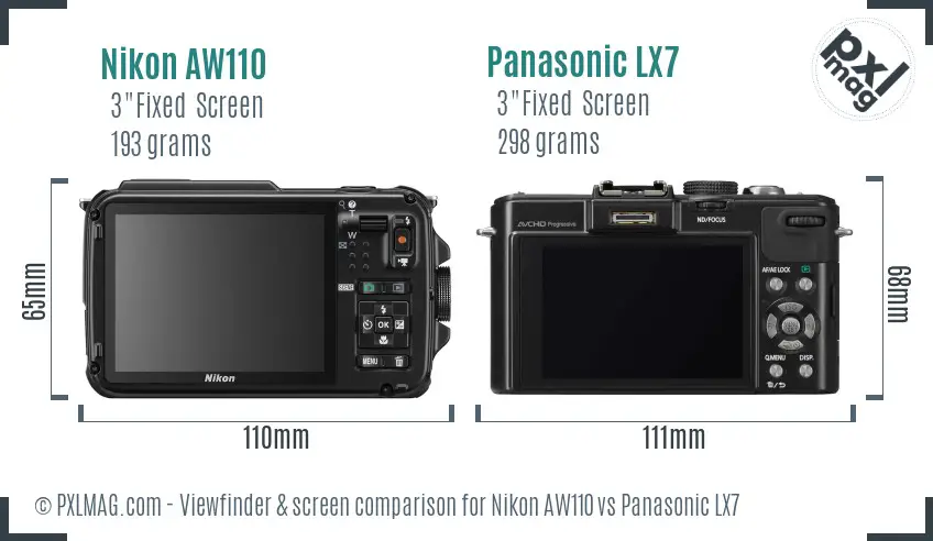 Nikon AW110 vs Panasonic LX7 Screen and Viewfinder comparison