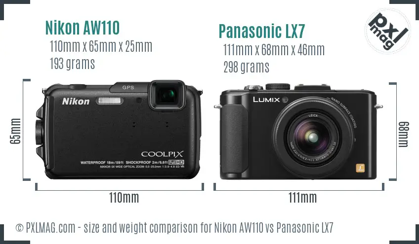 Nikon AW110 vs Panasonic LX7 size comparison