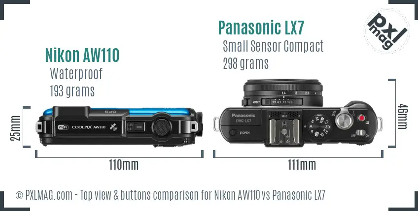 Nikon AW110 vs Panasonic LX7 top view buttons comparison