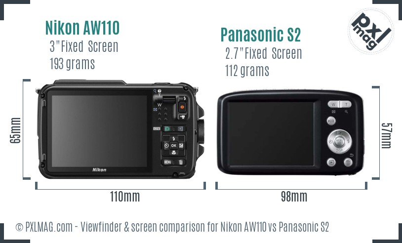 Nikon AW110 vs Panasonic S2 Screen and Viewfinder comparison