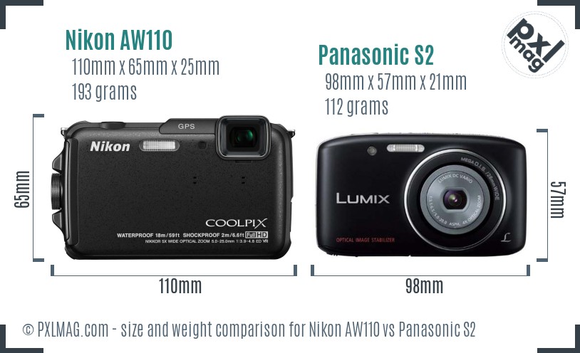 Nikon AW110 vs Panasonic S2 size comparison Nikon AW110 vs Panasonic S2 size comparison