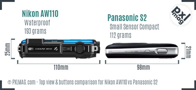 Nikon AW110 vs Panasonic S2 top view buttons comparison