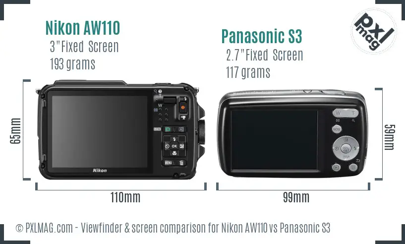 Nikon AW110 vs Panasonic S3 Screen and Viewfinder comparison