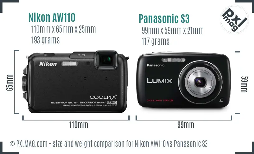 Nikon AW110 vs Panasonic S3 size comparison
