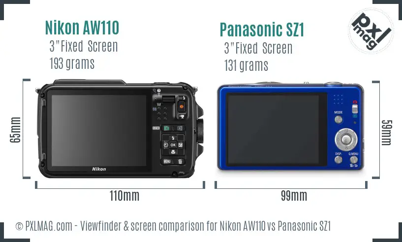 Nikon AW110 vs Panasonic SZ1 Screen and Viewfinder comparison