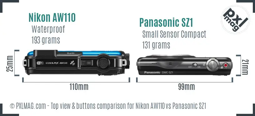 Nikon AW110 vs Panasonic SZ1 top view buttons comparison