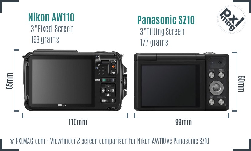 Nikon AW110 vs Panasonic SZ10 Screen and Viewfinder comparison