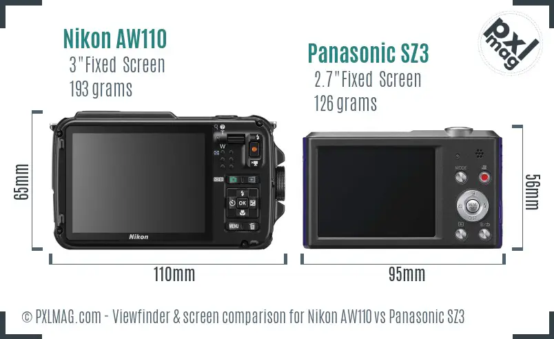 Nikon AW110 vs Panasonic SZ3 Screen and Viewfinder comparison