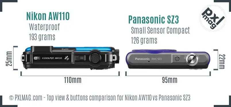 Nikon AW110 vs Panasonic SZ3 top view buttons comparison