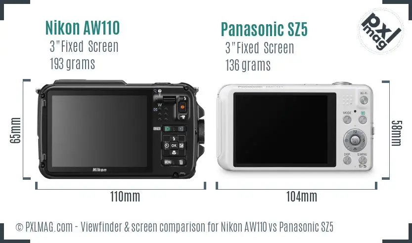 Nikon AW110 vs Panasonic SZ5 Screen and Viewfinder comparison Nikon AW110 vs Panasonic SZ5 Screen and Viewfinder comparison