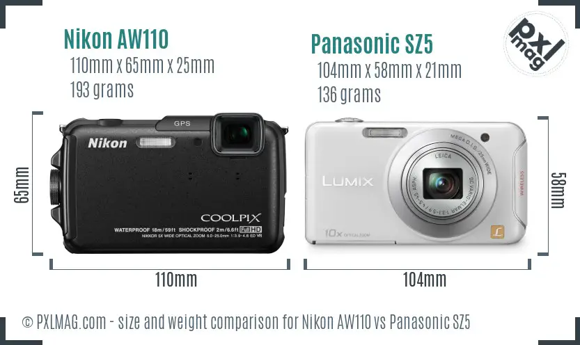 Nikon AW110 vs Panasonic SZ5 size comparison Nikon AW110 vs Panasonic SZ5 size comparison