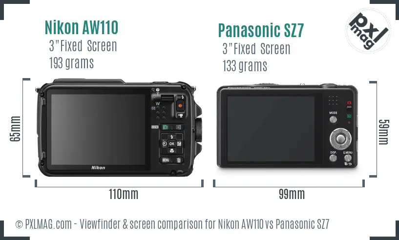 Nikon AW110 vs Panasonic SZ7 Screen and Viewfinder comparison