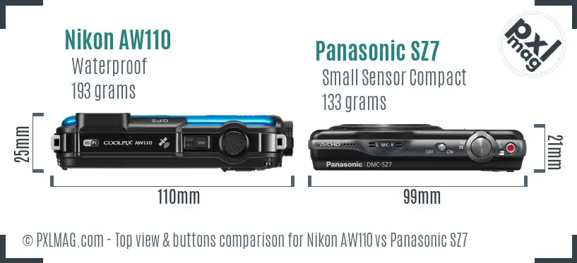 Nikon AW110 vs Panasonic SZ7 top view buttons comparison