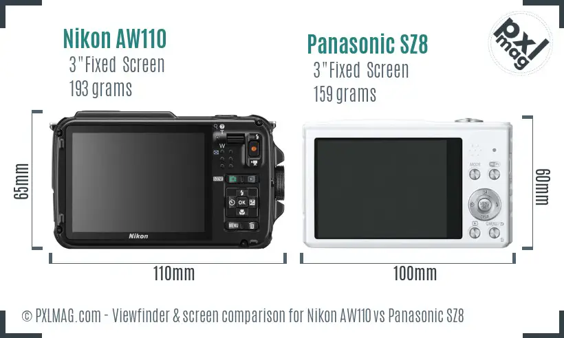 Nikon AW110 vs Panasonic SZ8 Screen and Viewfinder comparison