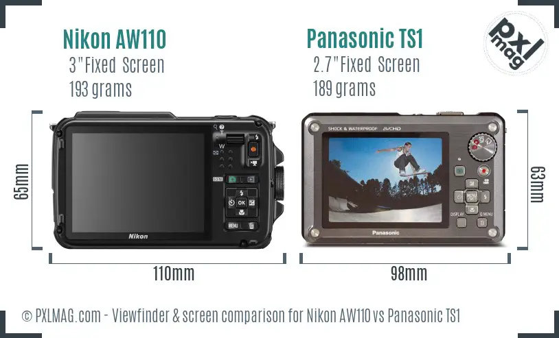 Nikon AW110 vs Panasonic TS1 Screen and Viewfinder comparison