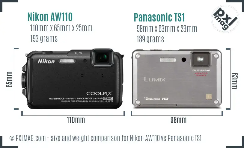 Nikon AW110 vs Panasonic TS1 size comparison