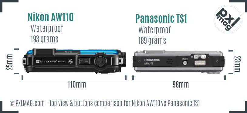 Nikon AW110 vs Panasonic TS1 top view buttons comparison