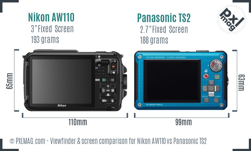 Nikon AW110 vs Panasonic TS2 Screen and Viewfinder comparison