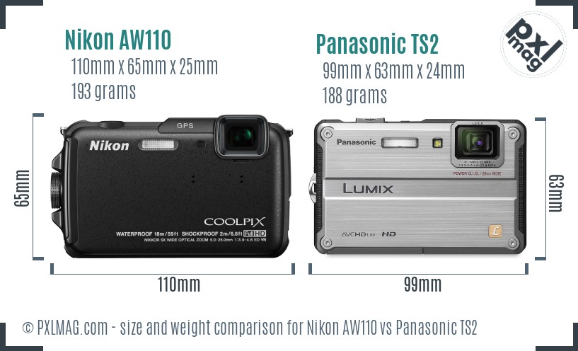 Nikon AW110 vs Panasonic TS2 size comparison