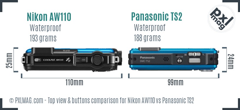 Nikon AW110 vs Panasonic TS2 top view buttons comparison