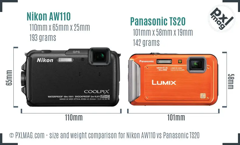 Nikon AW110 vs Panasonic TS20 size comparison Nikon AW110 vs Panasonic TS20 size comparison
