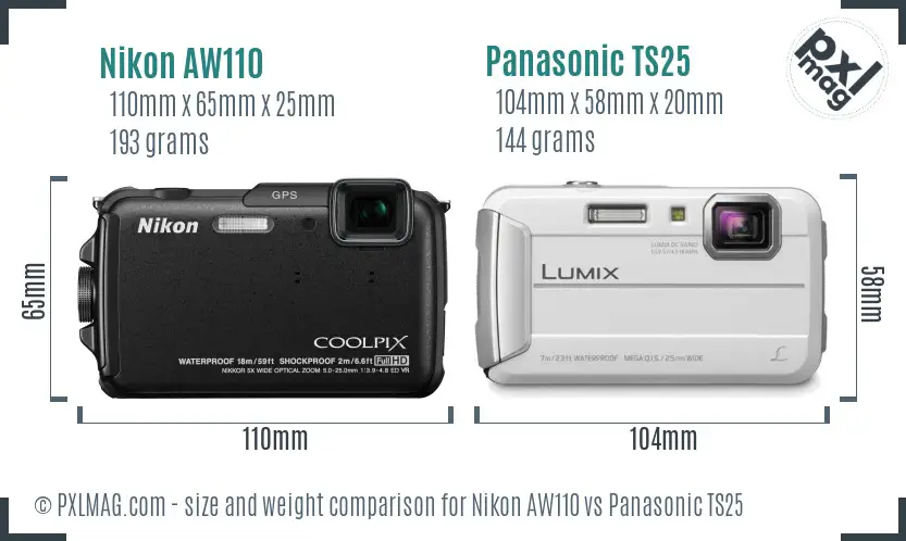 Nikon AW110 vs Panasonic TS25 size comparison Nikon AW110 vs Panasonic TS25 size comparison