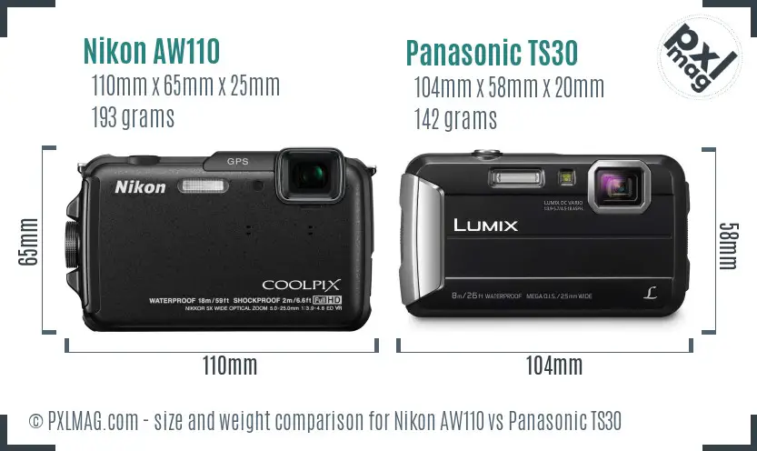 Nikon AW110 vs Panasonic TS30 size comparison