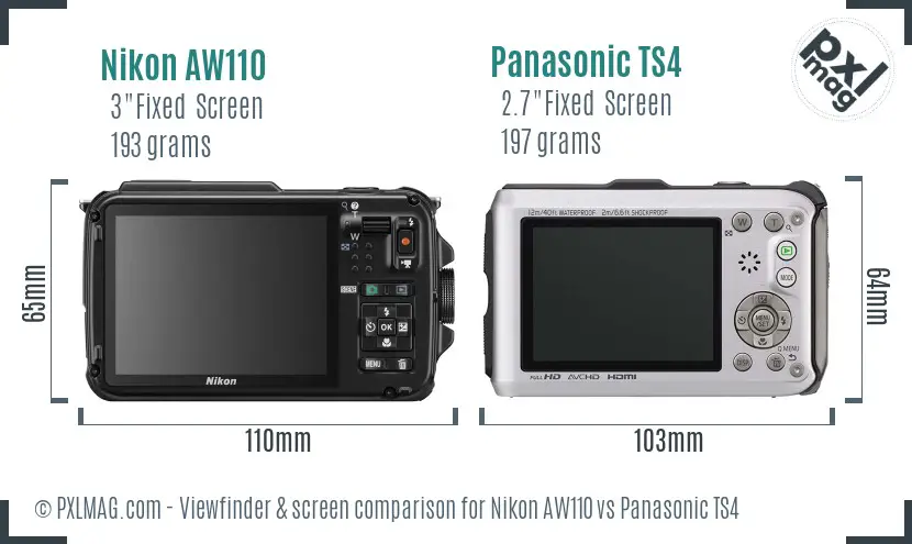Nikon AW110 vs Panasonic TS4 Screen and Viewfinder comparison