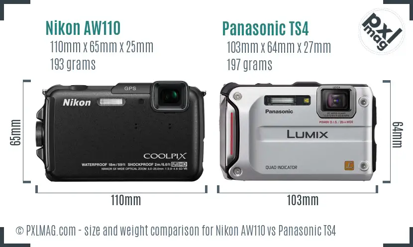 Nikon AW110 vs Panasonic TS4 size comparison