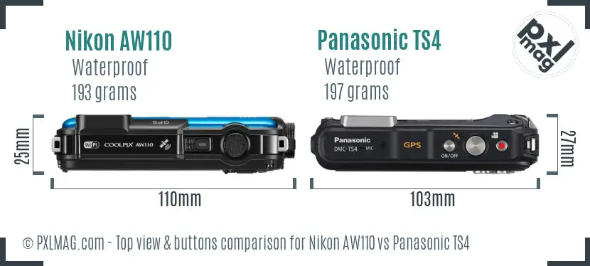 Nikon AW110 vs Panasonic TS4 top view buttons comparison