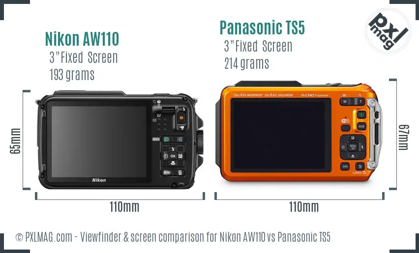 Nikon AW110 vs Panasonic TS5 Screen and Viewfinder comparison