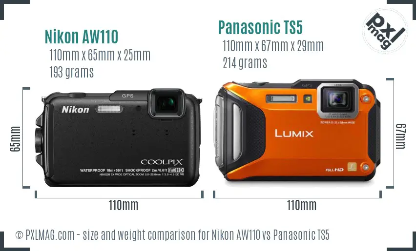 Nikon AW110 vs Panasonic TS5 size comparison