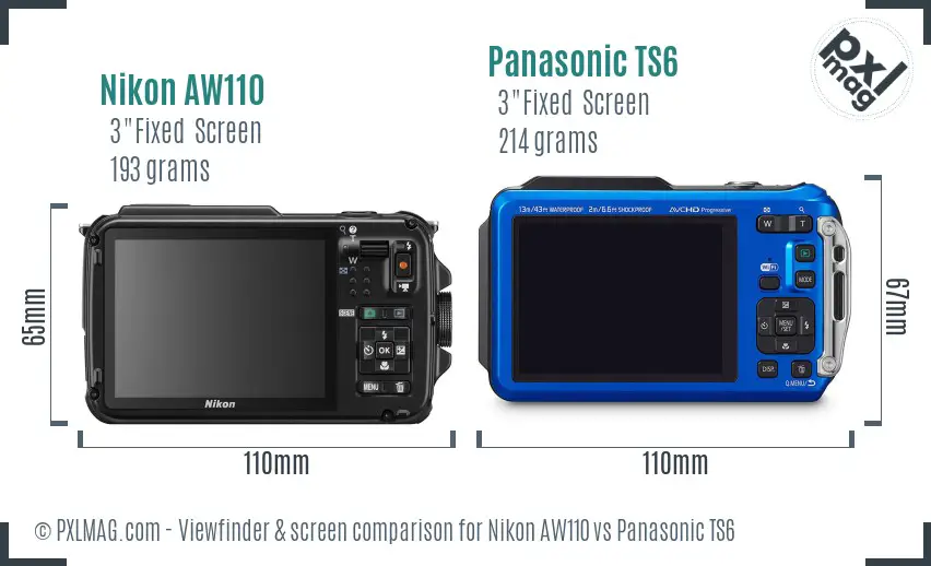 Nikon AW110 vs Panasonic TS6 Screen and Viewfinder comparison