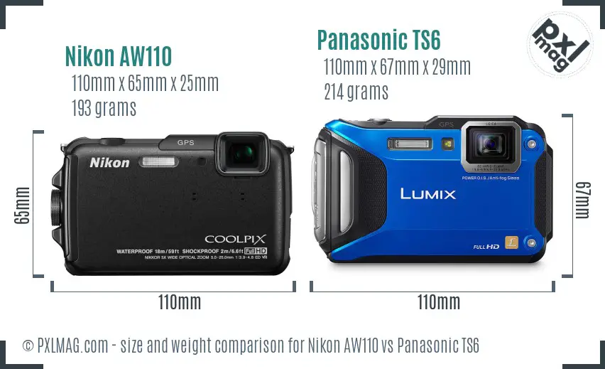 Nikon AW110 vs Panasonic TS6 size comparison