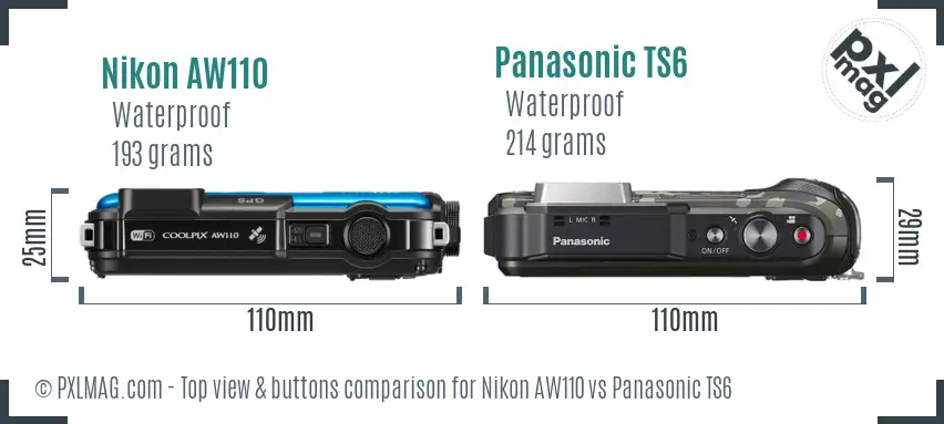 Nikon AW110 vs Panasonic TS6 top view buttons comparison