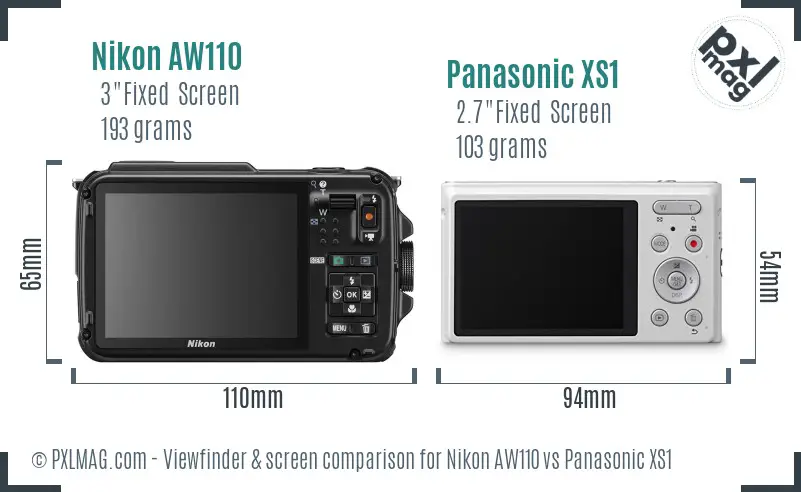 Nikon AW110 vs Panasonic XS1 Screen and Viewfinder comparison