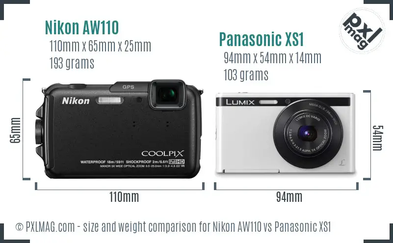 Nikon AW110 vs Panasonic XS1 size comparison