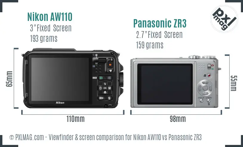 Nikon AW110 vs Panasonic ZR3 Screen and Viewfinder comparison