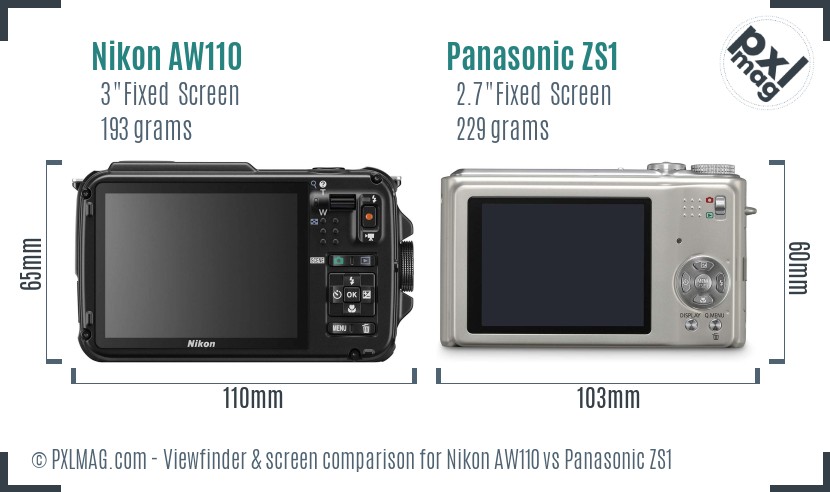 Nikon AW110 vs Panasonic ZS1 Screen and Viewfinder comparison