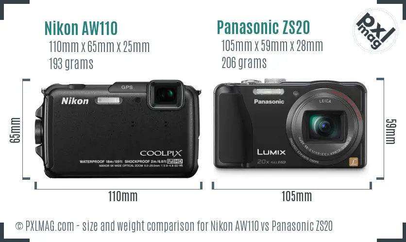 Nikon AW110 vs Panasonic ZS20 size comparison Nikon AW110 vs Panasonic ZS20 size comparison