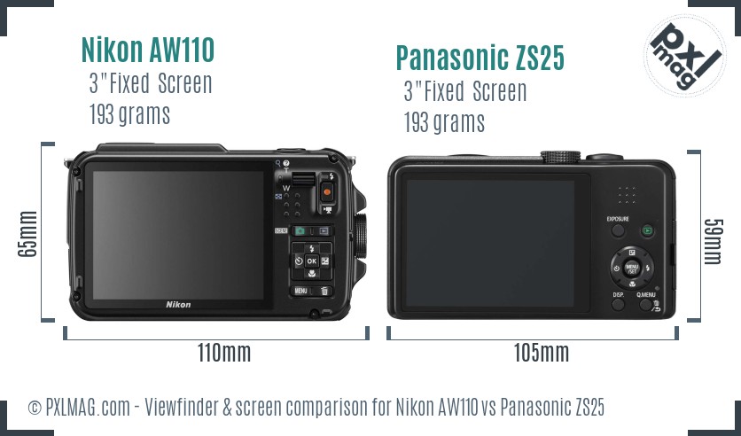 Nikon AW110 vs Panasonic ZS25 Screen and Viewfinder comparison