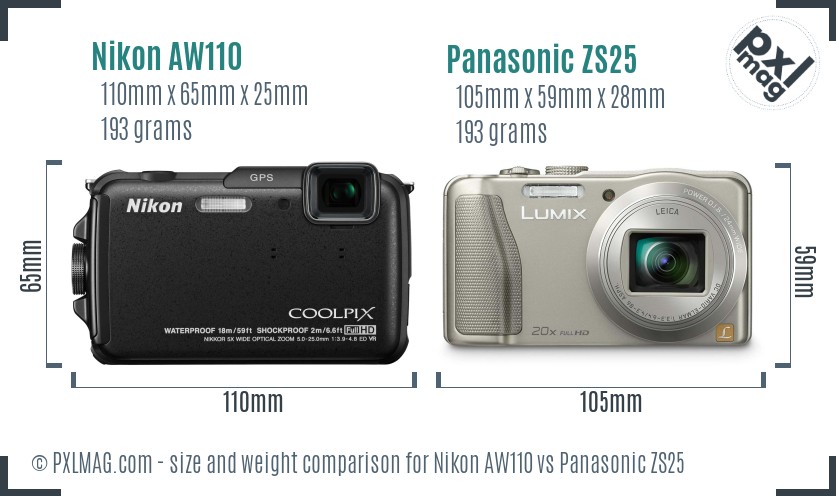 Nikon AW110 vs Panasonic ZS25 size comparison Nikon AW110 vs Panasonic ZS25 size comparison